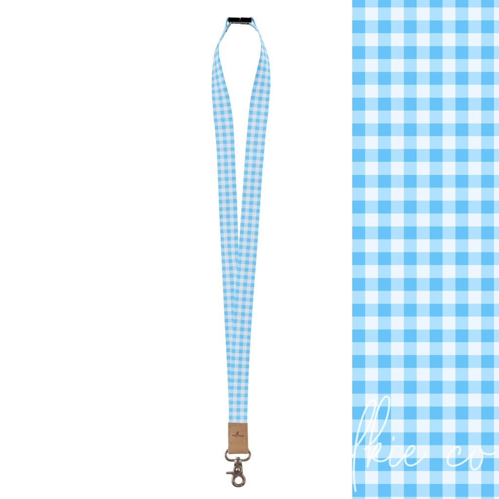 Baby Blue Gingham Fabric Lanyard All Products