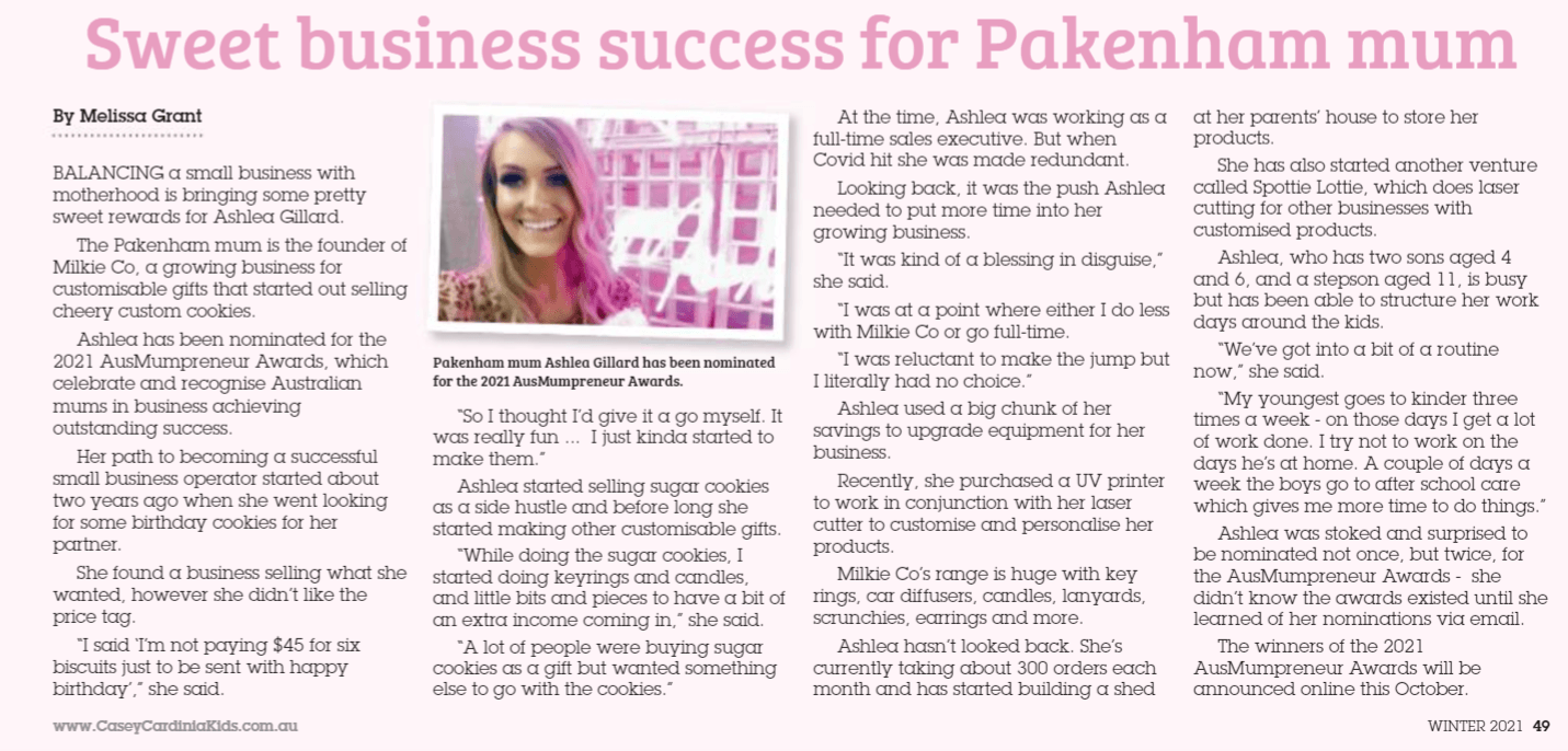 Sweet business success for Pakenham mum - Milkie Co