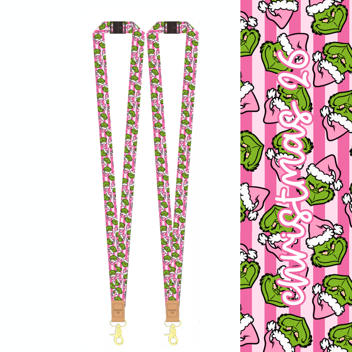 Pink Striped Christmas Fabric Lanyard [PRE-ORDER FOR EARLY OCT]