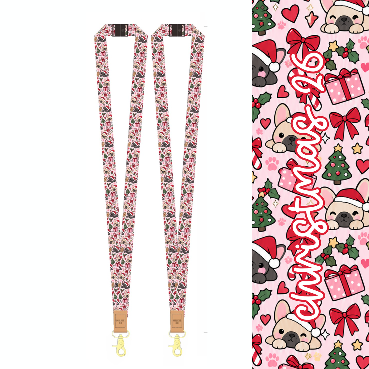 Christmas Frenchie Fabric Lanyard [PRE-ORDER FOR EARLY OCT]