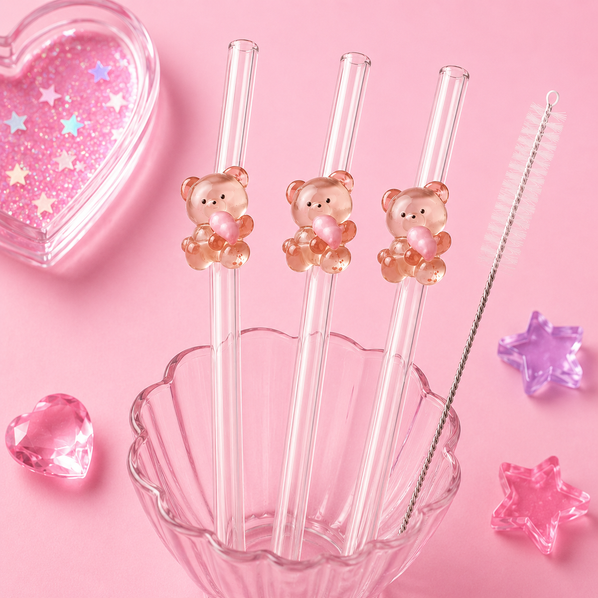 Teddy Bear Glass Straw