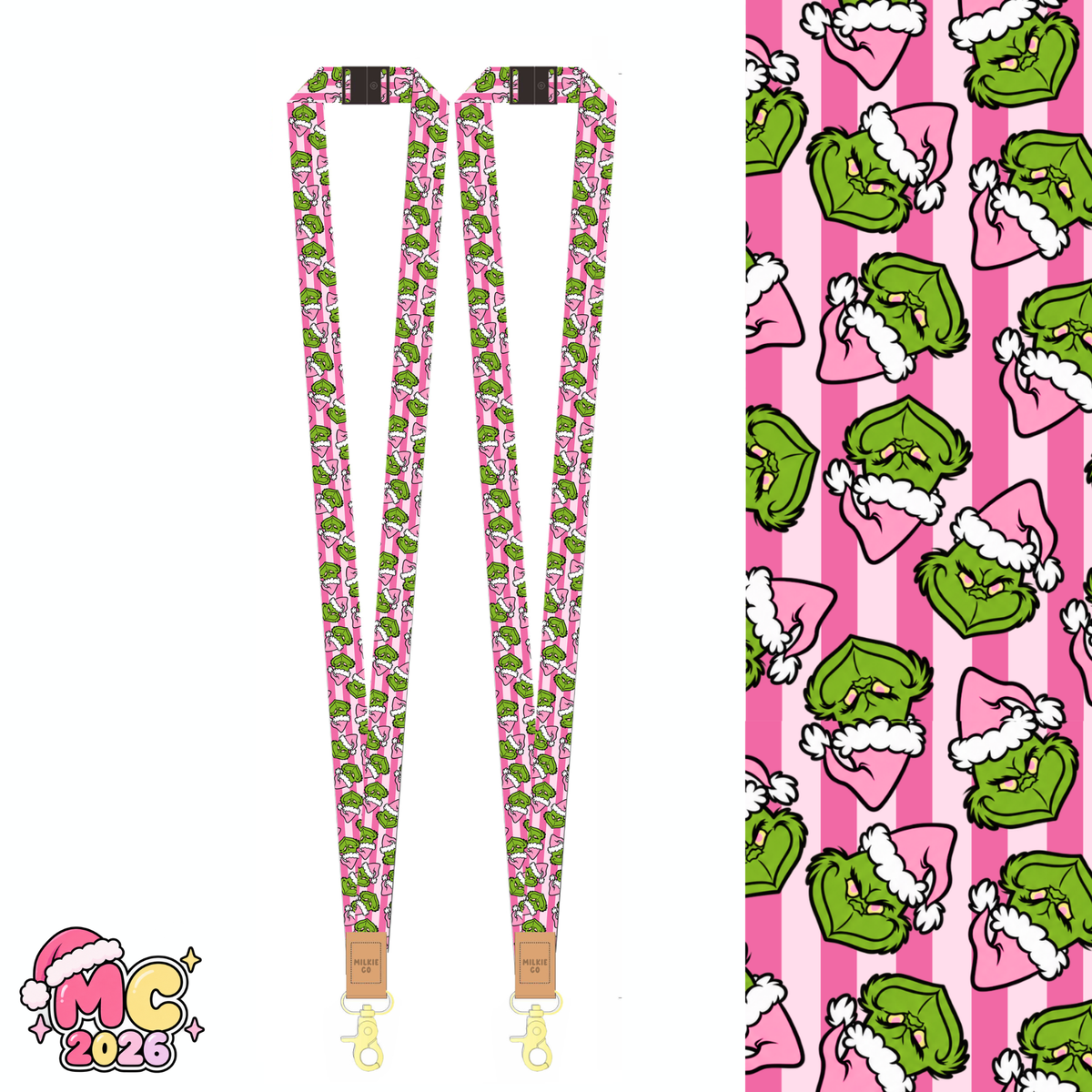 Pink Striped Christmas Fabric Lanyard