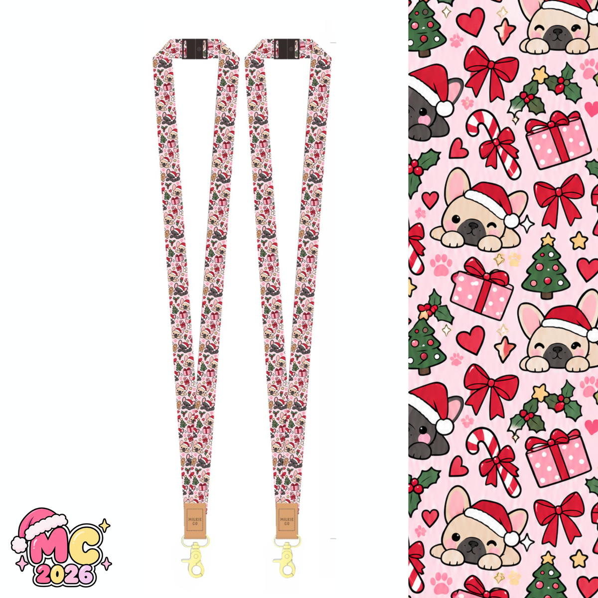 Christmas Frenchie Fabric Lanyard