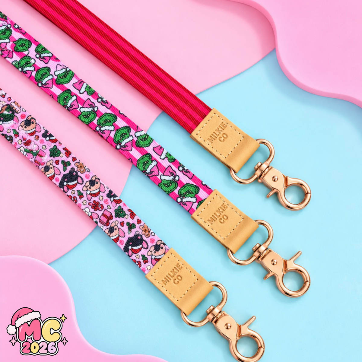Pink Christmas Fabric Lanyard