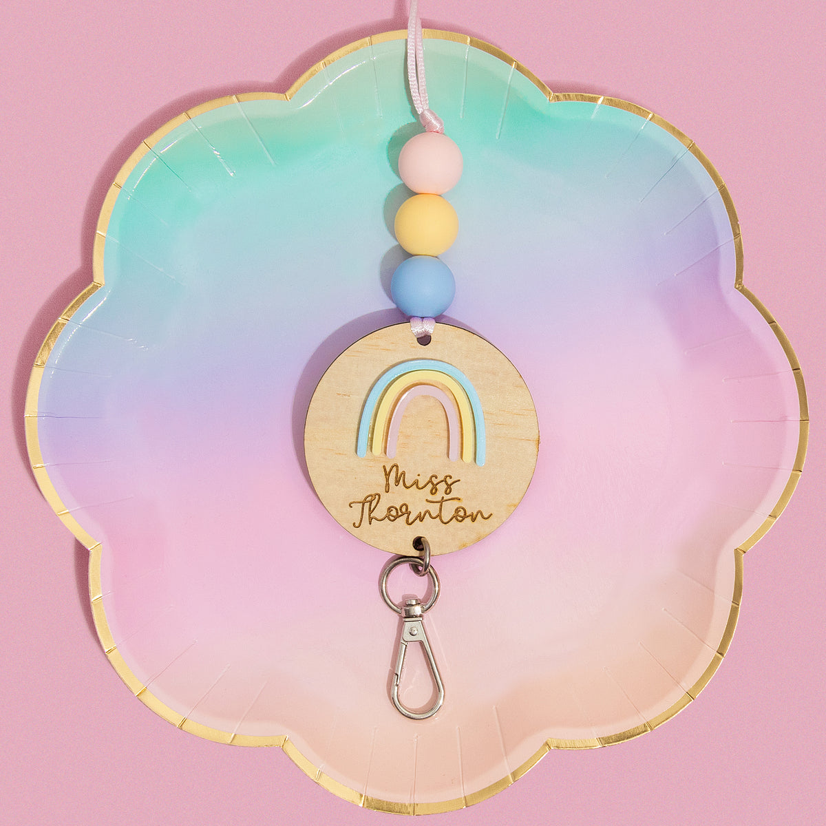 Pastel Rainbow Personalised Lanyard