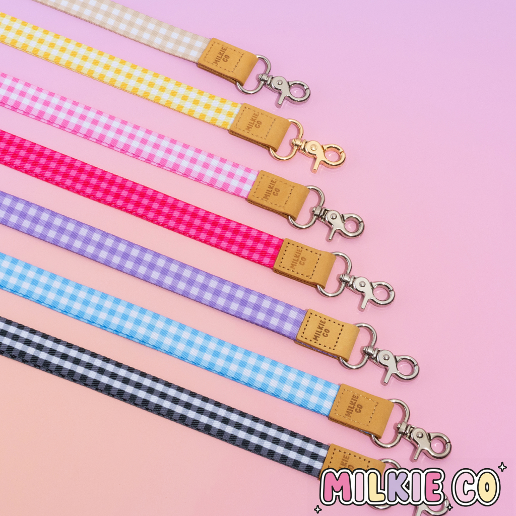 Baby Pink Gingham Fabric Lanyard All Products
