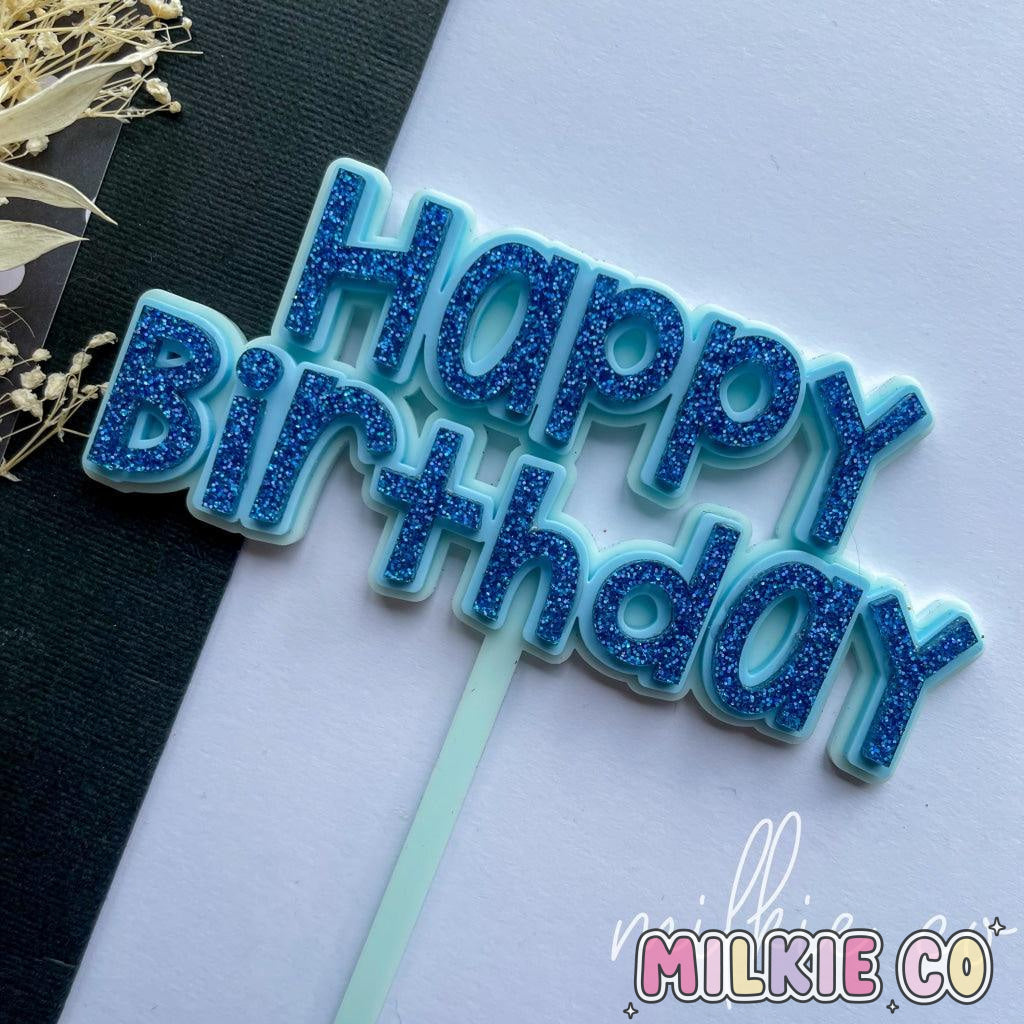 Blue Triple Layer Happy Birthday Cake Topper