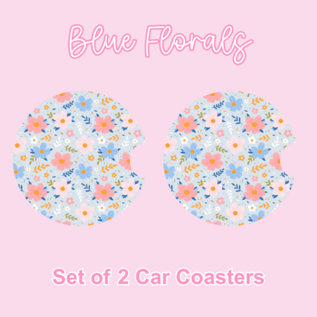 Car Coasters (2pcs) Blue Florals
