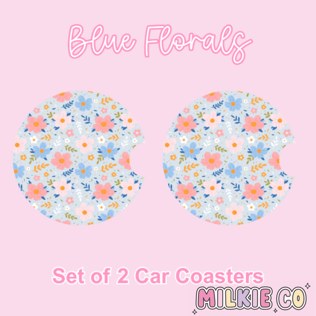Car Coasters (2pcs) Blue Florals