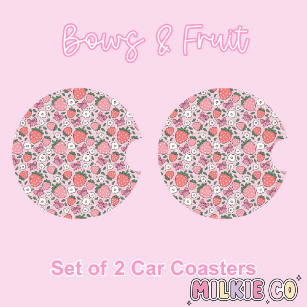 Car Coasters (2pcs) Bows &amp; Fruit