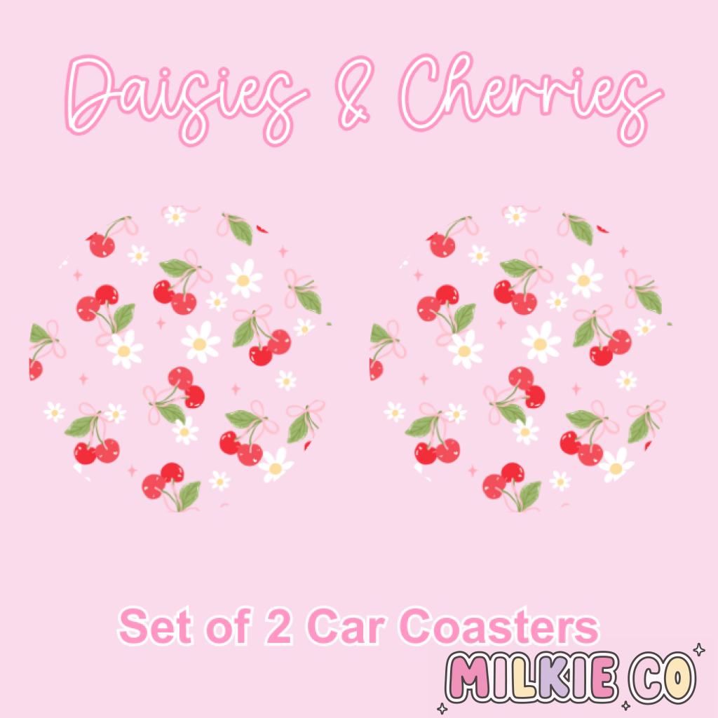 Car Coasters (2pcs) Daisies &amp; Cherries