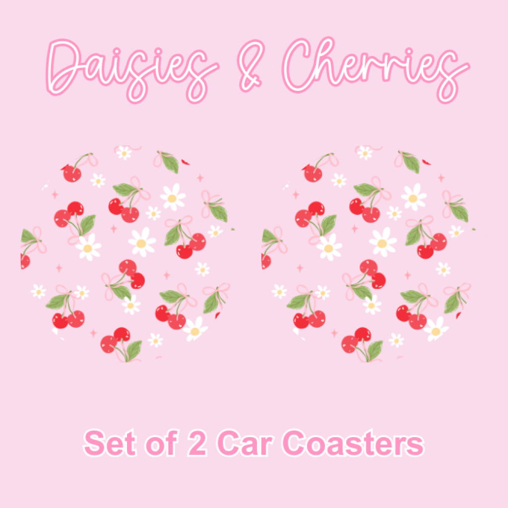 Car Coasters (2pcs) Daisies &amp; Cherries
