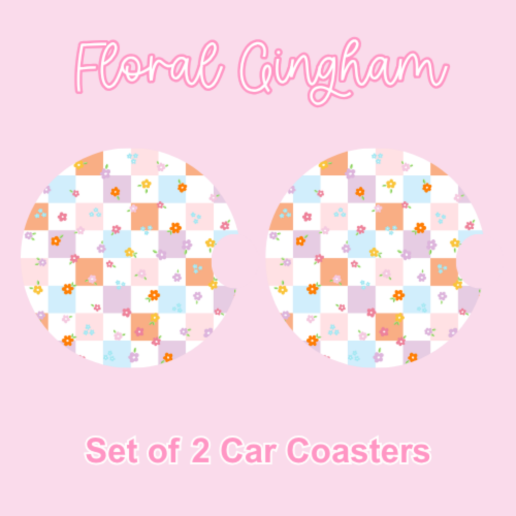 Car Coasters (2pcs) Floral Gingham