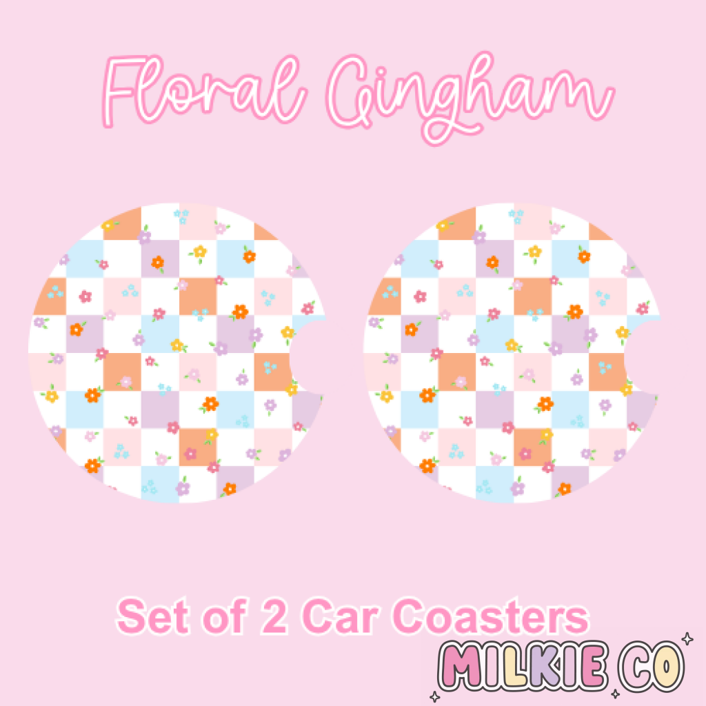 Car Coasters (2pcs) Floral Gingham