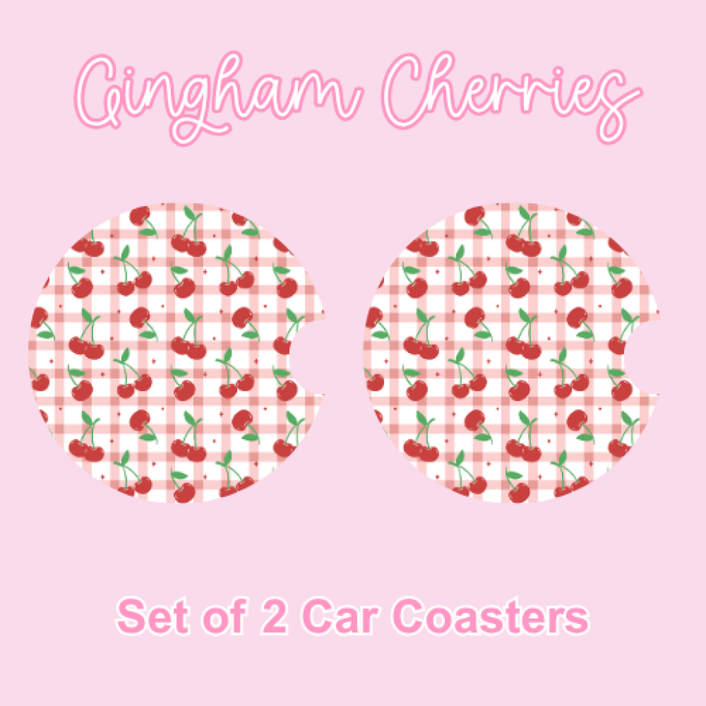 Car Coasters (2pcs) Gingham Cherries