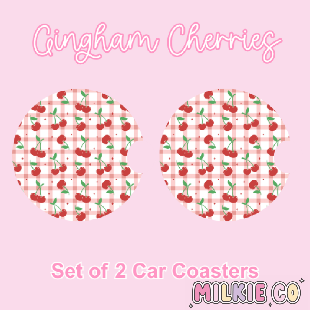 Car Coasters (2pcs) Gingham Cherries