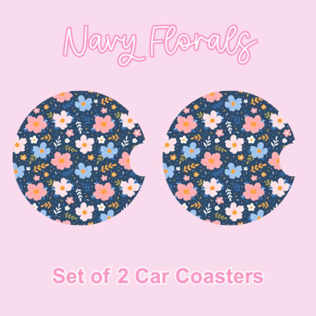 Car Coasters (2pcs) Navy Florals