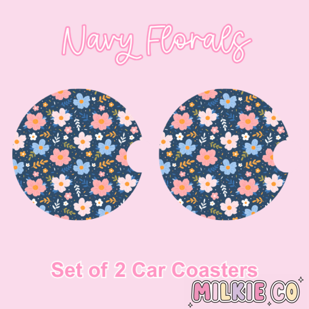 Car Coasters (2pcs) Navy Florals
