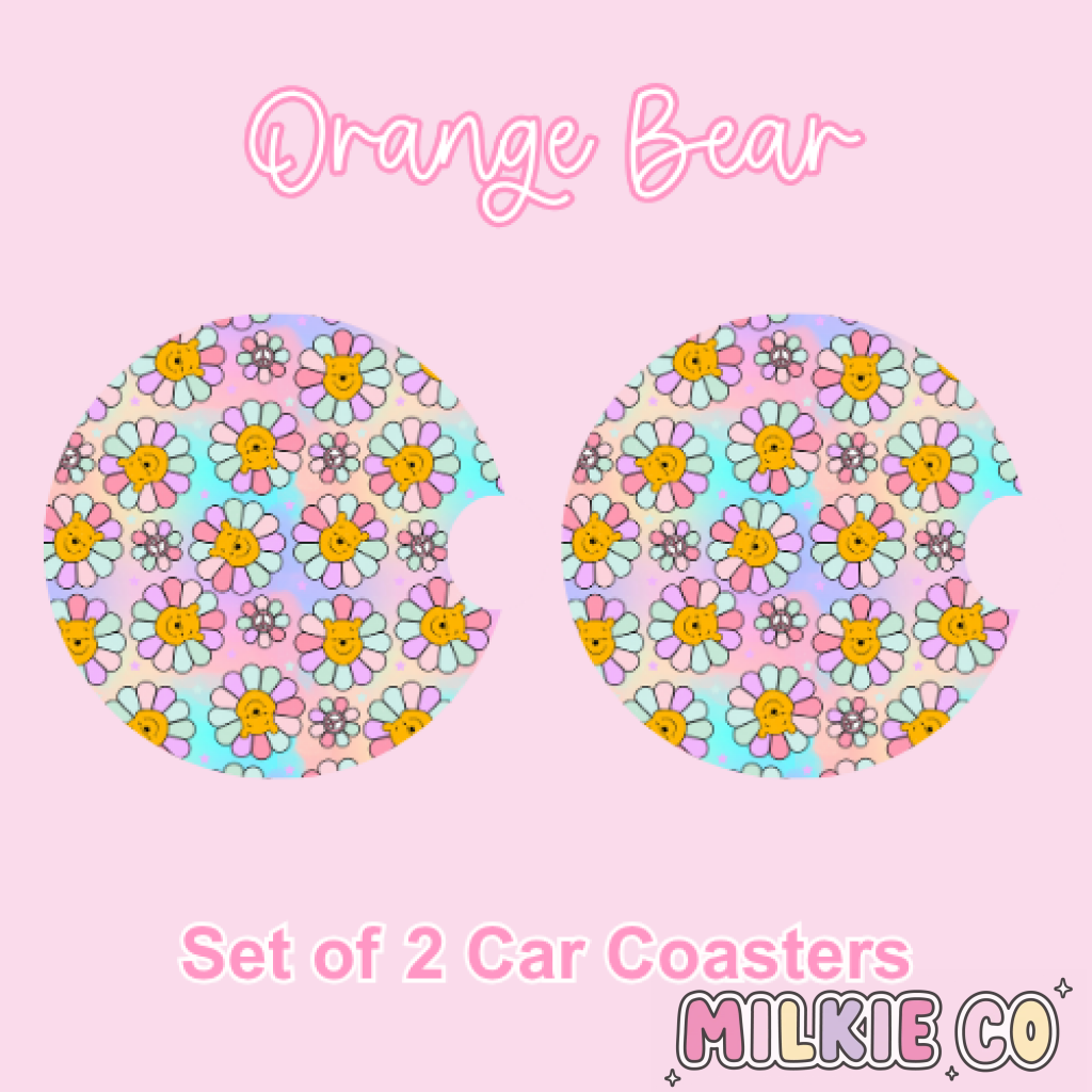 Car Coasters (2pcs) Orange Bear