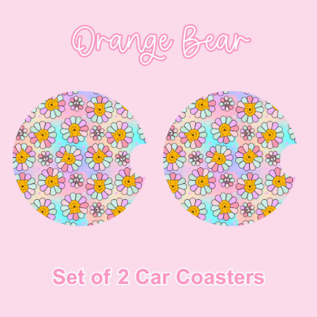 Car Coasters (2pcs) Orange Bear