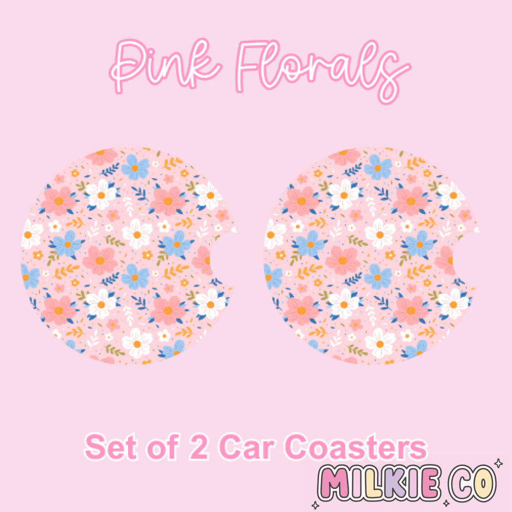 Car Coasters (2pcs) Pink Florals