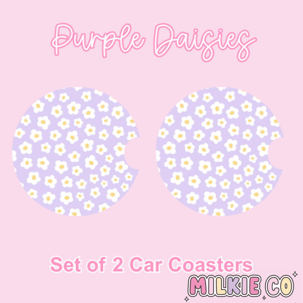 Car Coasters (2pcs) Purple Daisies