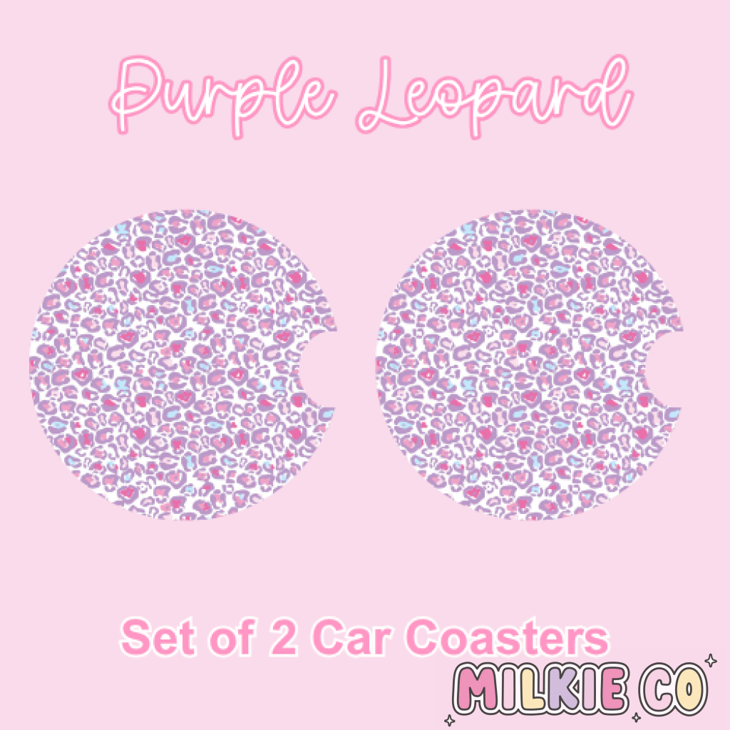 Car Coasters (2pcs) Purple Leopard