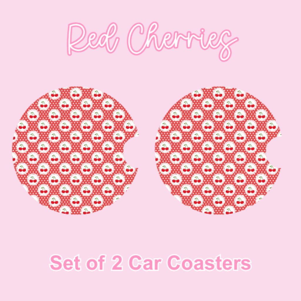 Car Coasters (2pcs) Red Cherries