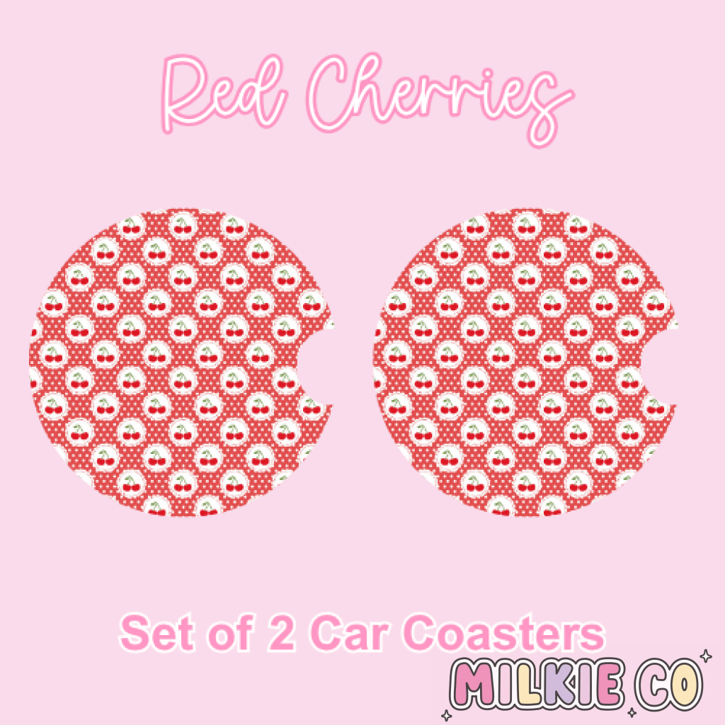Car Coasters (2pcs) Red Cherries