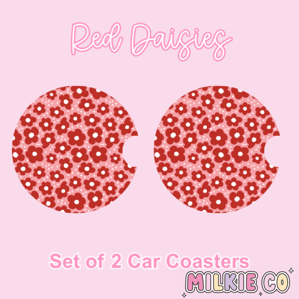 Car Coasters (2pcs) Red Daisies