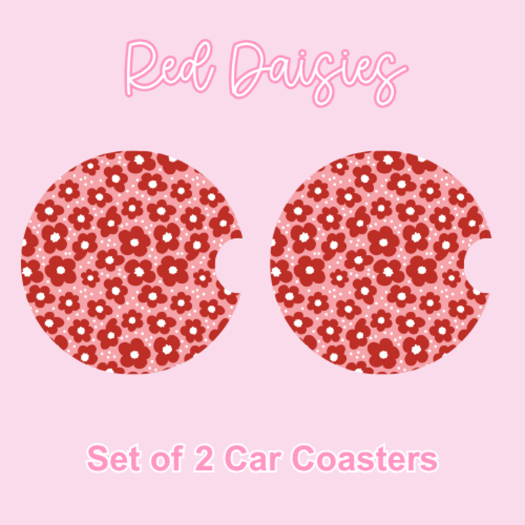 Car Coasters (2pcs) Red Daisies
