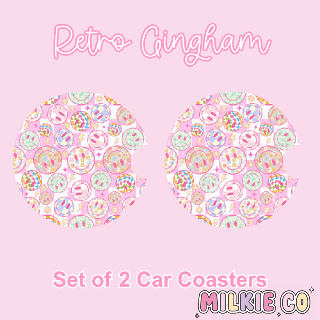 Car Coasters (2pcs) Retro Gingham