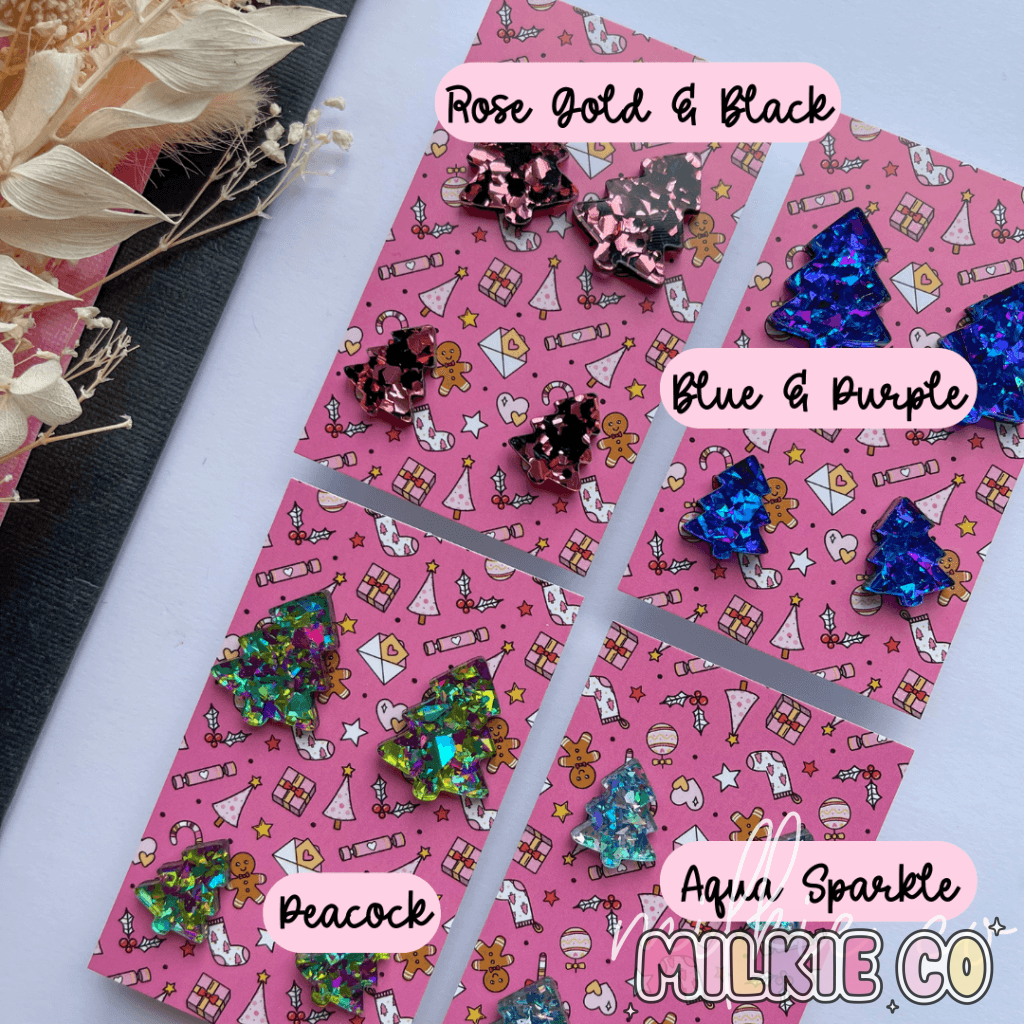 Christmas Tree Statement Studs Rose Gold & Black