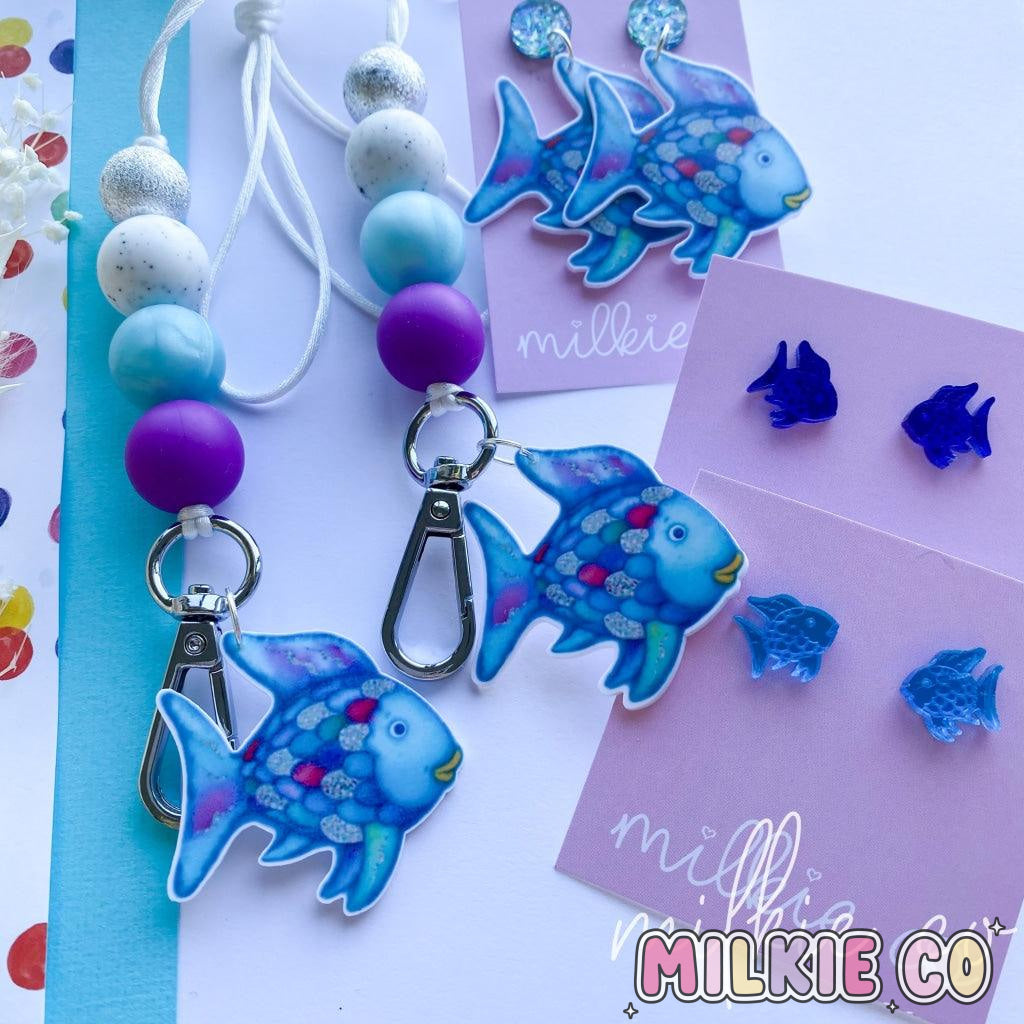 Engraved Rainbow Fish Studs