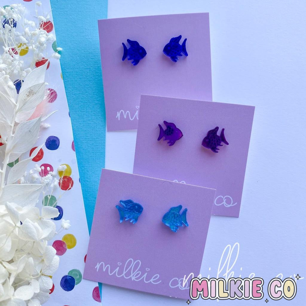 Engraved Rainbow Fish Studs