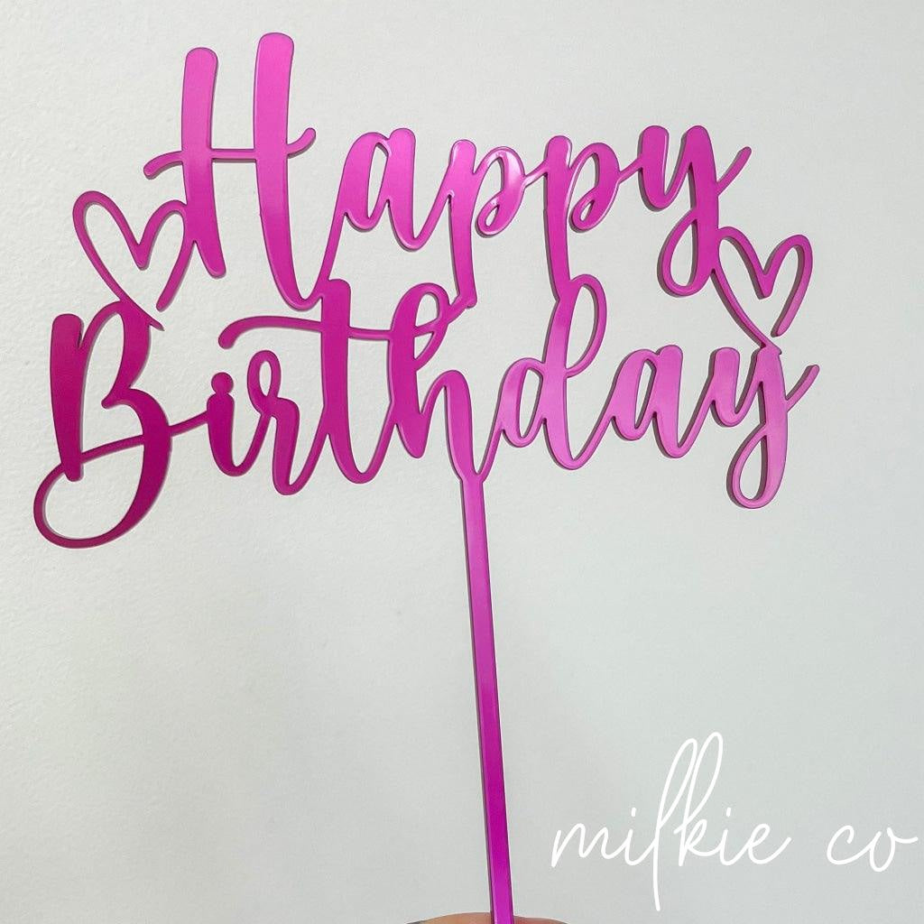 Magenta Metallic Basic Happy Birthday Cake Topper