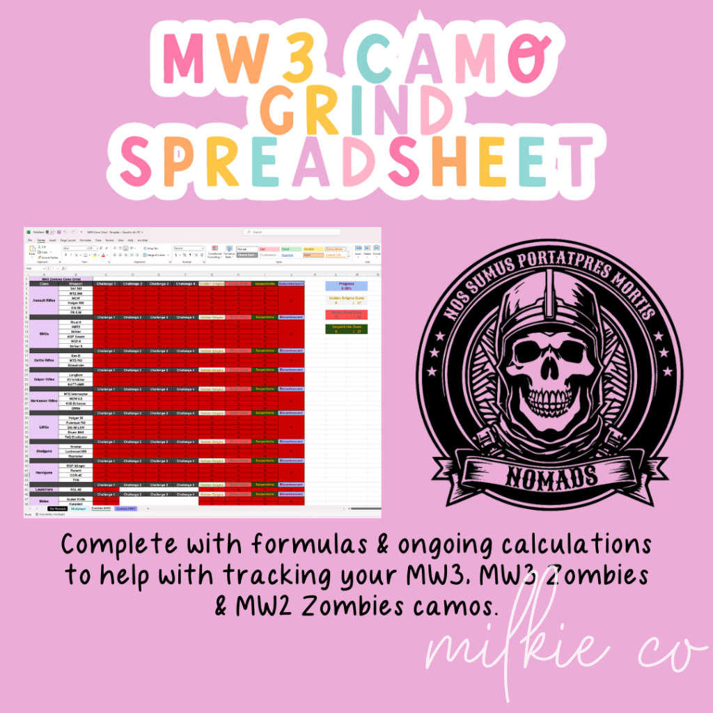 Mw3 Camo Grind Spreadsheet (Digital File)