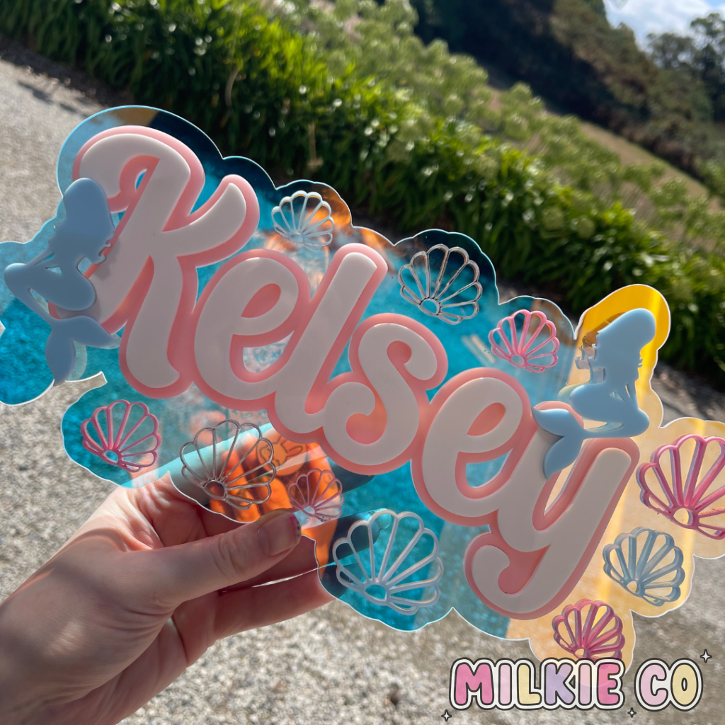 Personalized Metal Mermaid Door Sign - Custom Name Plaque For Girls Bedroom, Playhouse, Pink